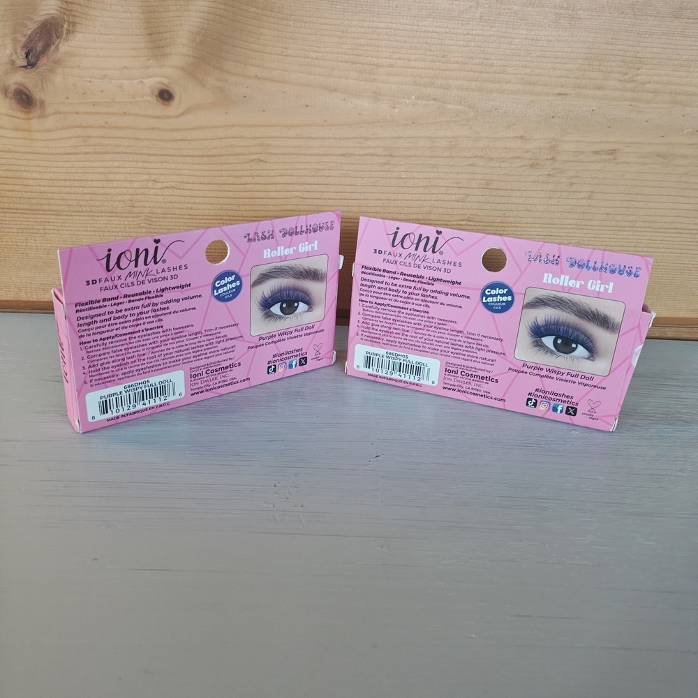 Ioni 3D Faux Mink Lashes Roller Girl Pink Purple Long Crisscross Flare Lot of 2 - Picture 3 of 4